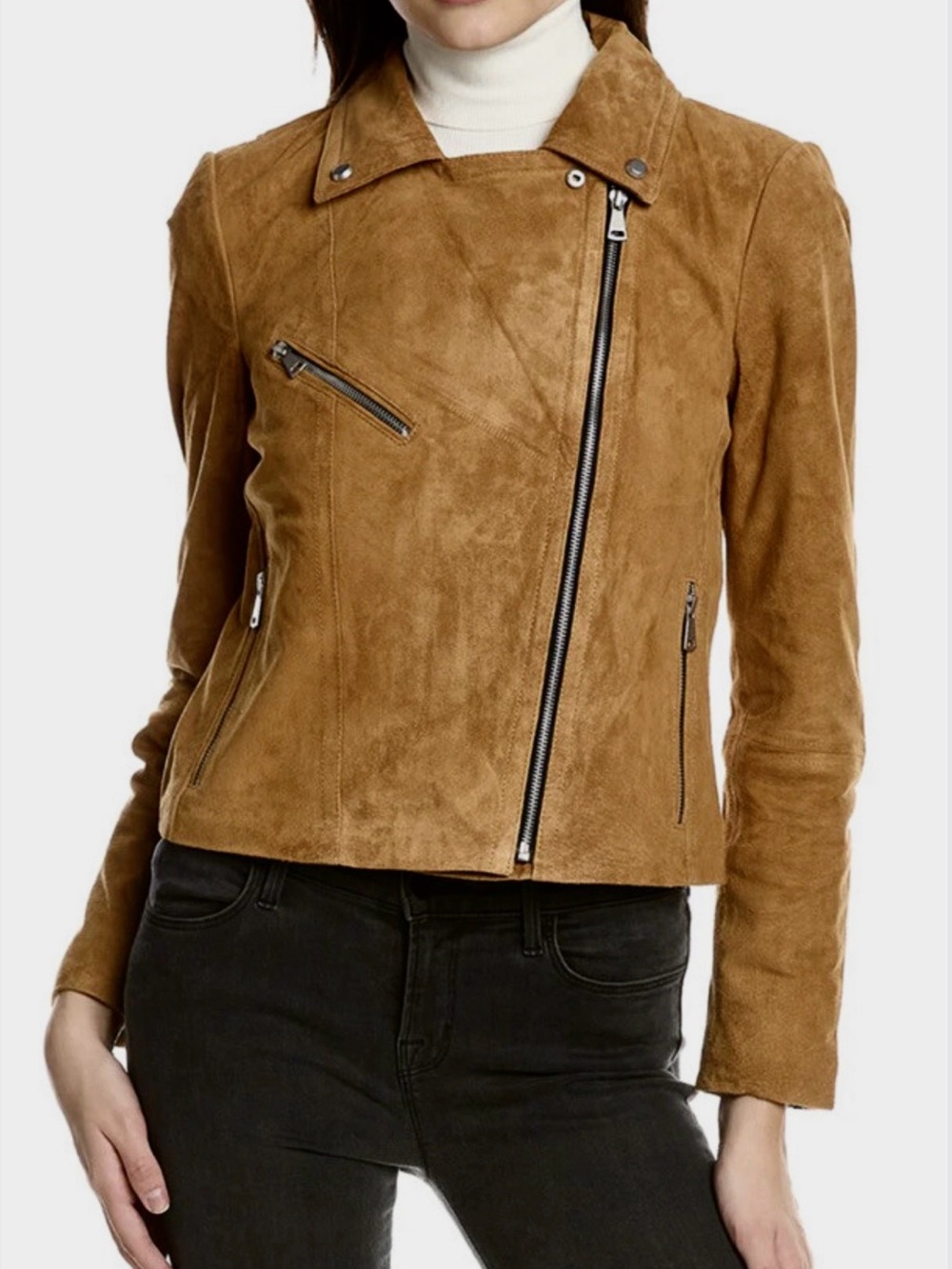 bagatelle Suede Asymmetrical Zip Jacket - Tan